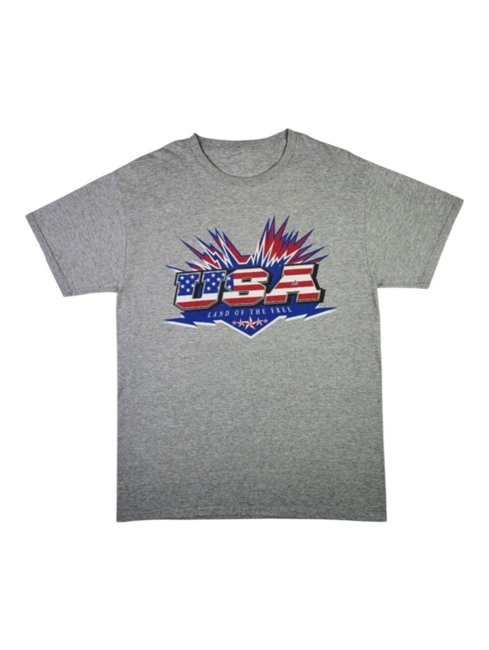 Retro Y2K USA Lightning Flag Graphic T-Shirt Gray Short Sleeve Small Unisex Tee